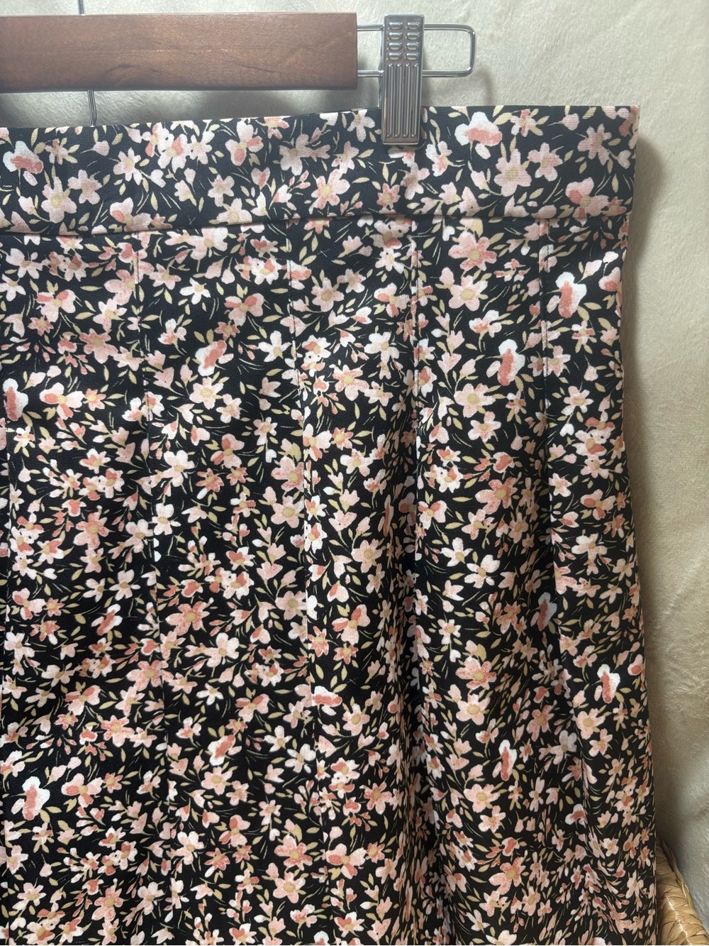 Messini Floral Pleated Skater Skirt Women’s XL Black Pink Stretch